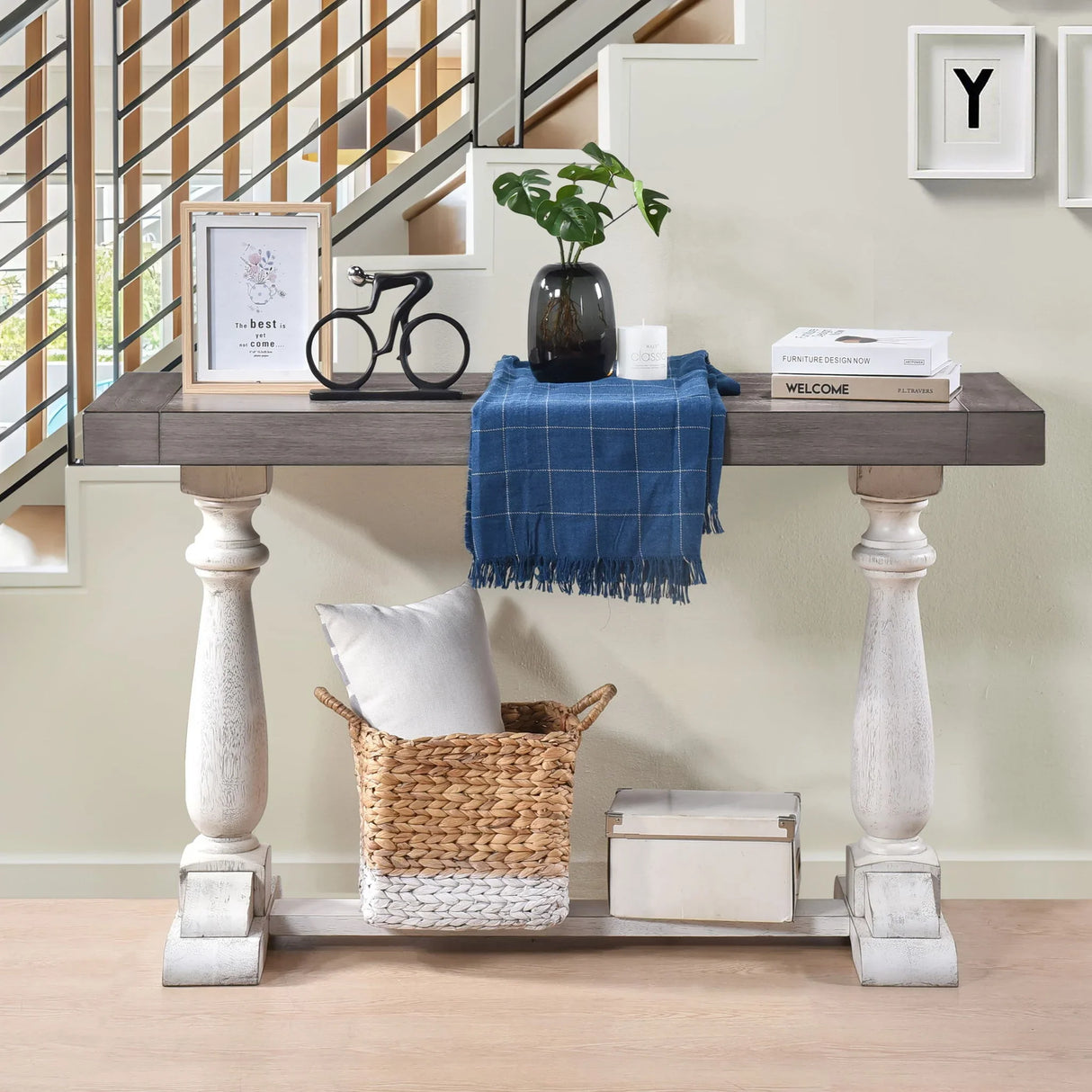 Farmhouse Retro Design Pedestal Sofa Tabe - Furniture Home Direct