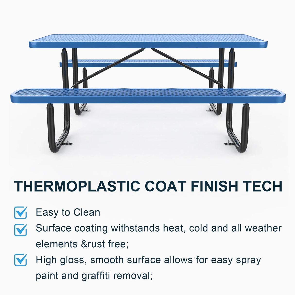 Expanded Rectangular Picnic Table - Blue - Metal - Furniture Home Direct