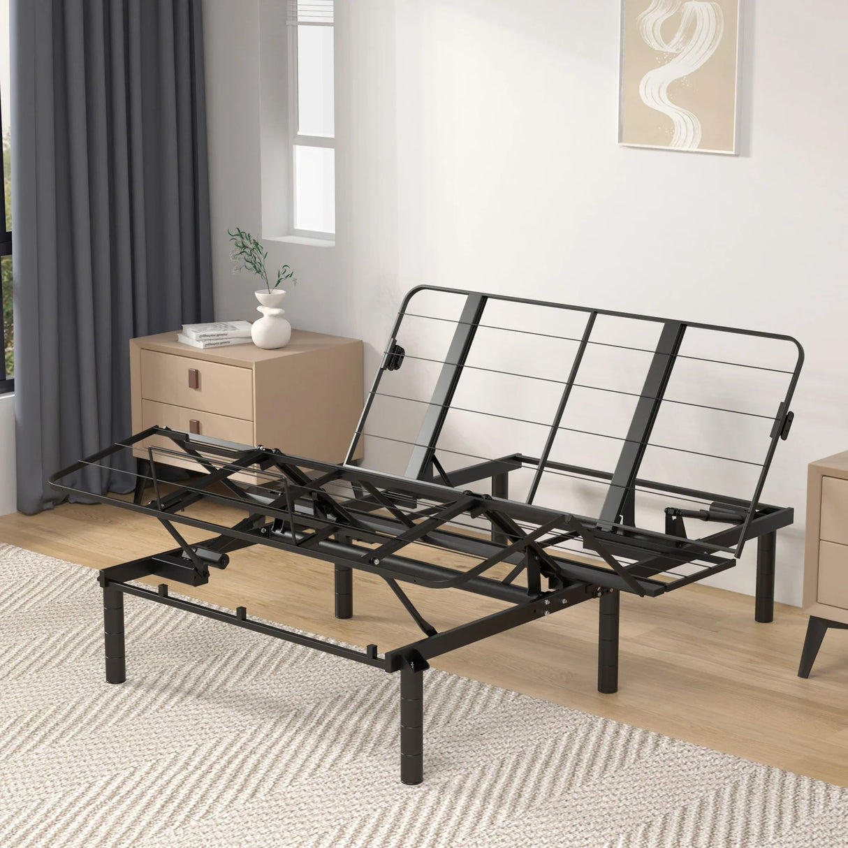 Zero Clearance Adjustable Bed Base Frame With Quiet Motor And Dual USB Ports, Queen Size - Black - Furniture Home Direct