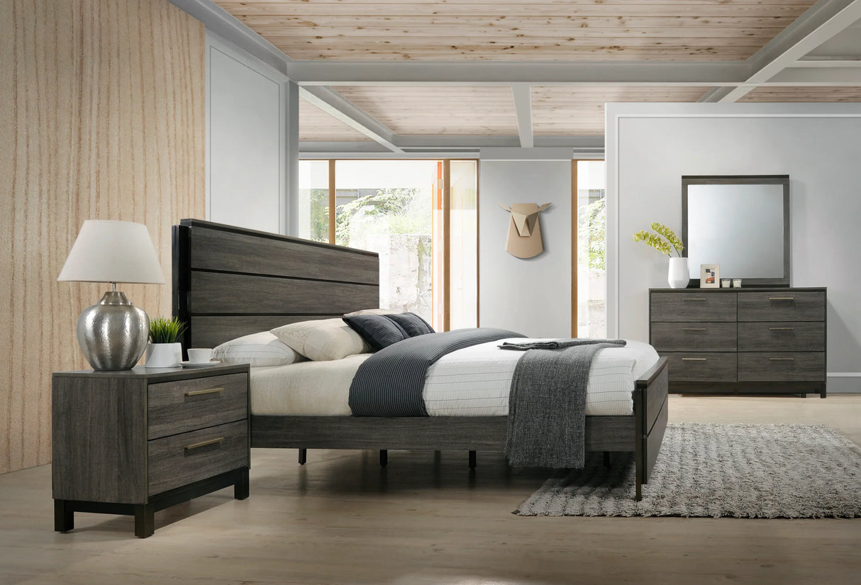 King Bed Set With Dresser Mirror Nightstand Antique Grey - Furniture Home Direct