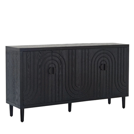 Modern Sideboard Cabinet With Decorative Nailhead Accents, Stylish Storage Solution For Dining, Living Rooms - Black - Furniture Home Direct