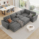121.3" Modular Sectional Sofa with Two Movable Ottomans, Gray - Furniture Home Direct