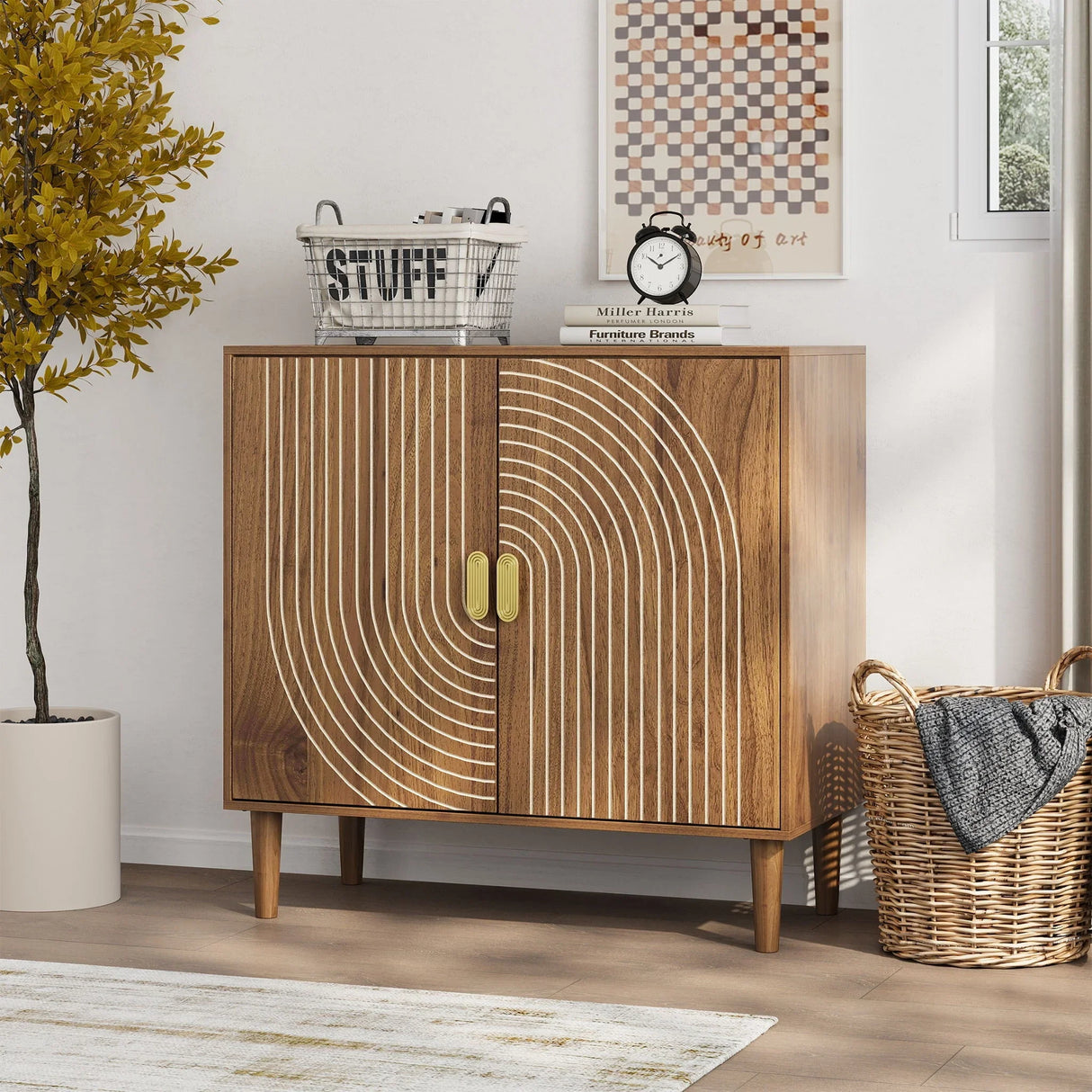Buffet Cabinet With Line Groove Design, Sideboard Buffet Cabinet With Storage, Multifunctional Accent Cabinet For Living Room, Entryway, Hallway, Office, Kitchen - Brown - Furniture Home Direct