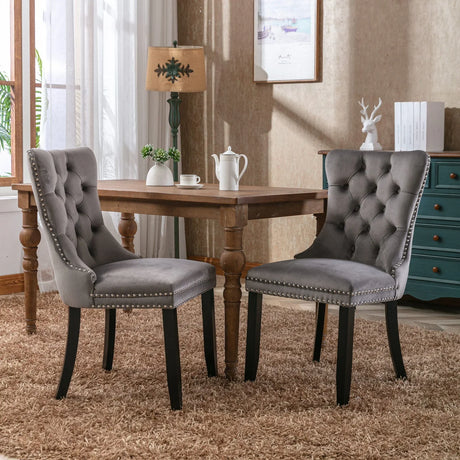 Nikki - Modern, High-End Tufted Solid Wood Contemporary Velvet Upholstered Dining Chair With Wood Legs Nailhead Trim (Set of 2) - Furniture Home Direct