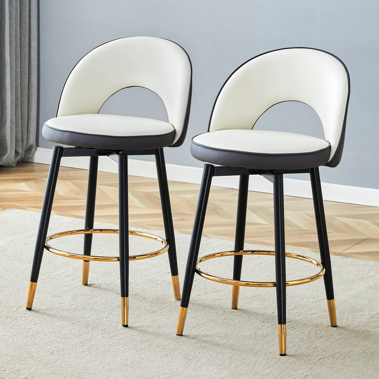 Bar Stool Set Modern Upholstered Two Tone White and Gray - Furniture Home Direct