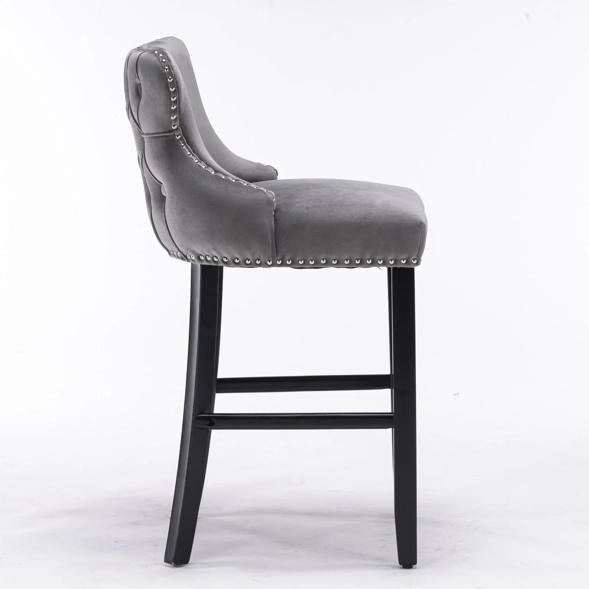 Contemporary Velvet Upholstered Wing-Back Barstools With Button Tufted Decoration And Wooden Legs, And Chrome Nailhead Trim, Leisure Style Bar Chairs, Bar Stools (Set of 2) - Furniture Home Direct