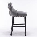 Contemporary Velvet Upholstered Wing-Back Barstools With Button Tufted Decoration And Wooden Legs, And Chrome Nailhead Trim, Leisure Style Bar Chairs, Bar Stools (Set of 2) - Furniture Home Direct