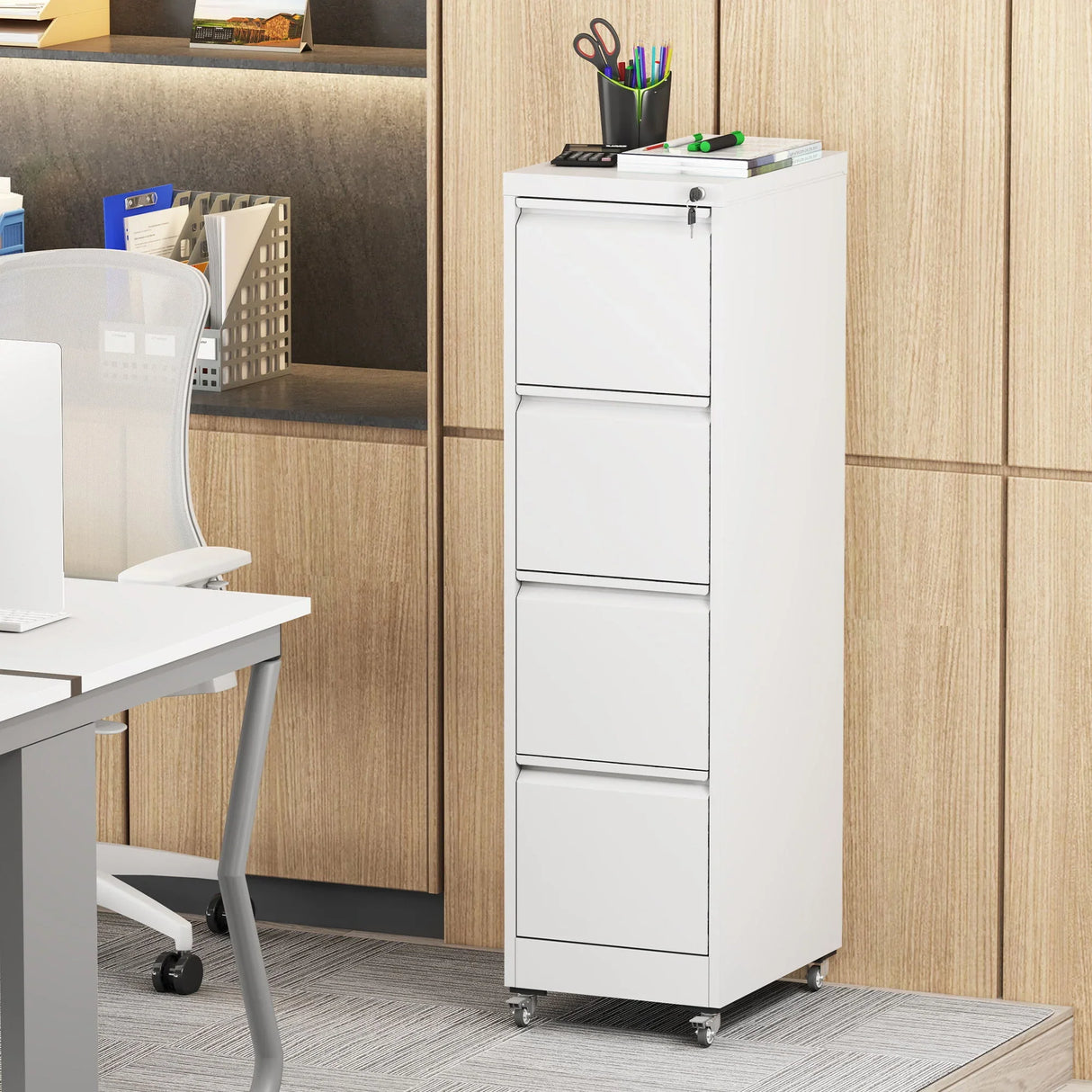 Drawer Metal Locking Vertical File Cabinet With Wheels Heavy Duty Lockable Storage - Furniture Home Direct