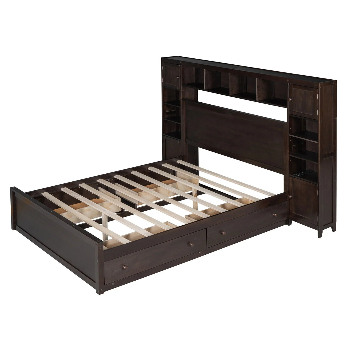 Bed With All In One Cabinet, Shelf And Sockets - Furniture Home Direct