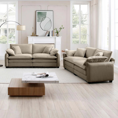 Modern 2 Piece Corduroy Living room Set - Light Brown - Furniture Home Direct