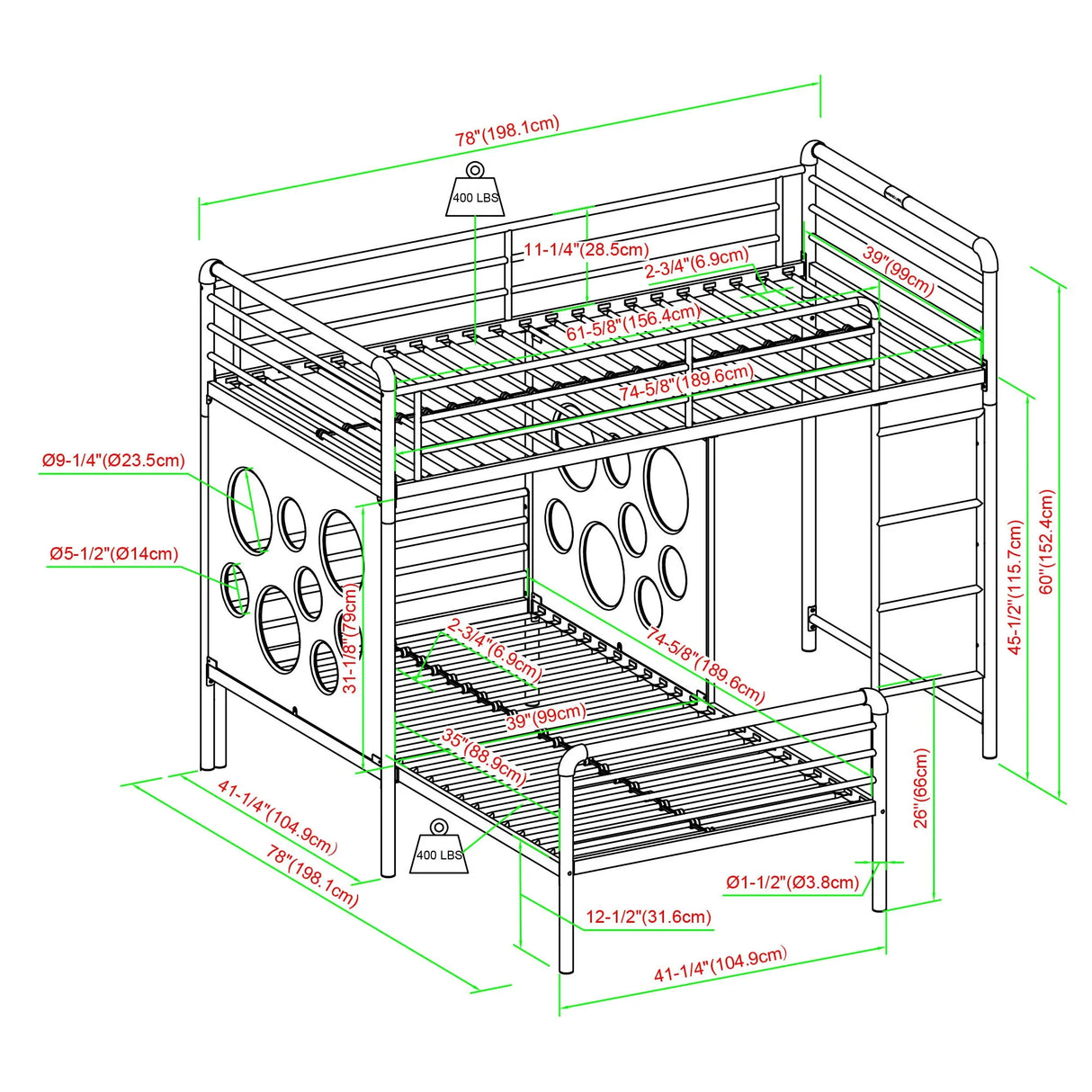 Twin Geo Cutout Colorful L-Shaped Bunk Bed - Furniture Home Direct