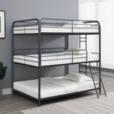 Triple Bunk Bed, Full Size With Sturdy Metal Frame And Safe Stairs - Black - Furniture Home Direct