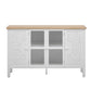 Retro TV Stand With 3 Spacious Cabinets, Glass Cabinet Doors And Anti-Tip Device - Furniture Home Direct