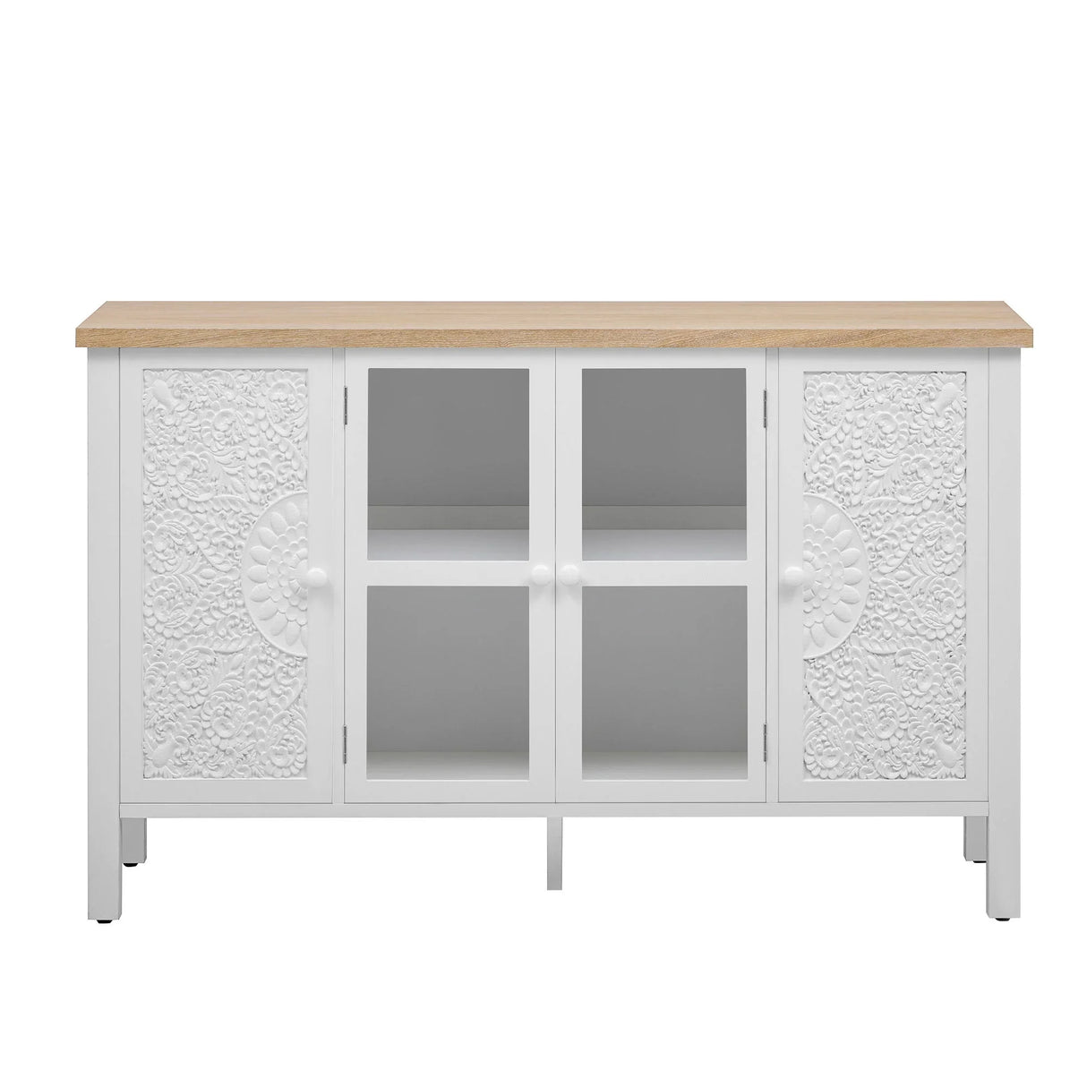 Retro TV Stand With 3 Spacious Cabinets, Glass Cabinet Doors And Anti-Tip Device - Furniture Home Direct