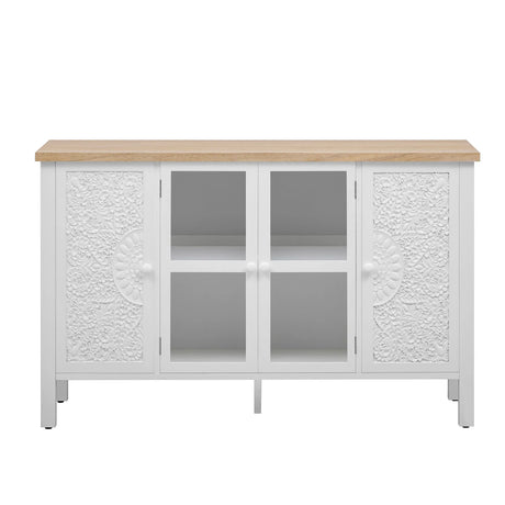 Retro TV Stand With 3 Spacious Cabinets, Glass Cabinet Doors And Anti-Tip Device - Furniture Home Direct