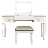 Mirrored Vanity Desk With Drawers And Stool, Flip Up Dressing Table Set For Makeup Room