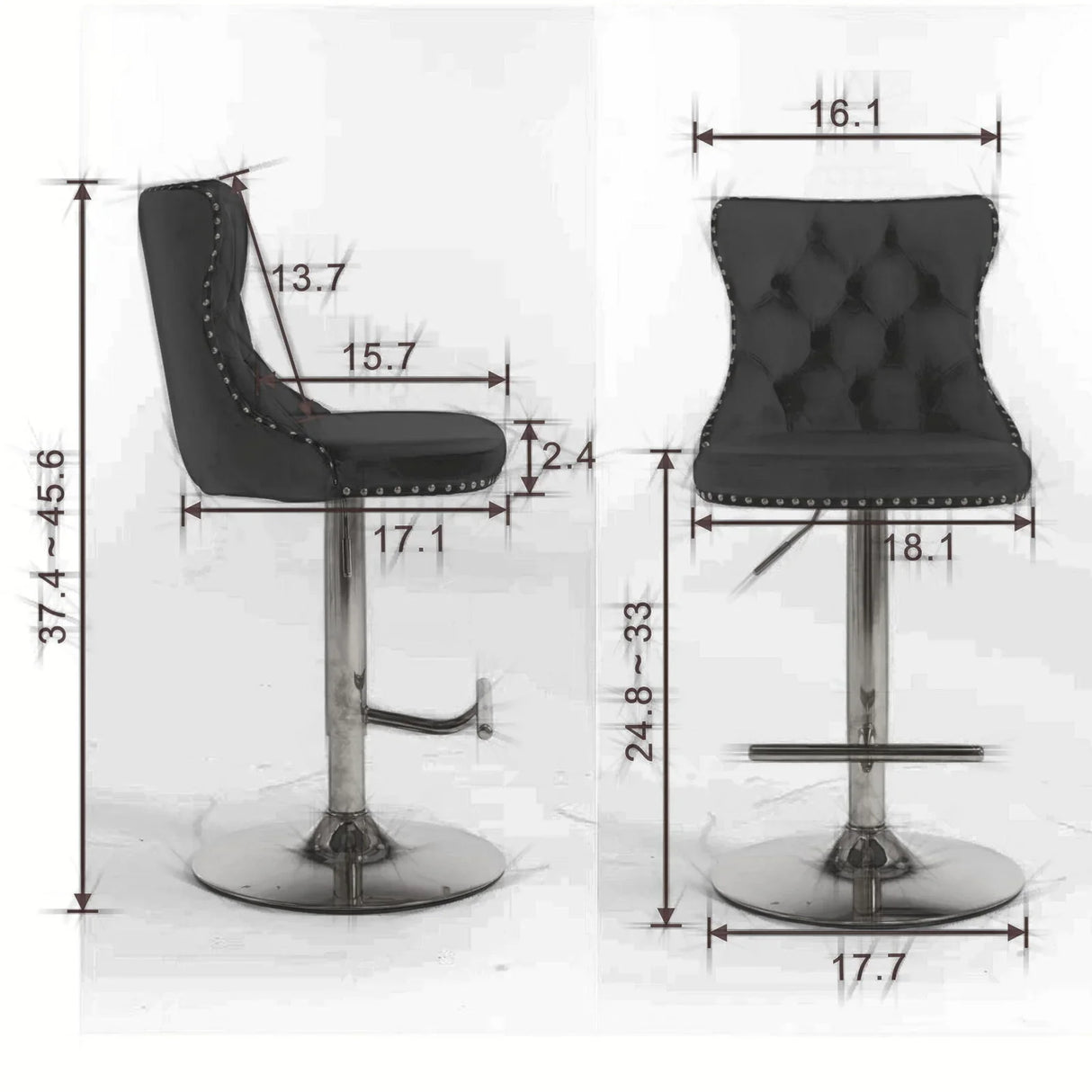 Swivel Velvet Barstools Adjusatble Seat Height From 25-33", Modern Upholstered Chrome Base Bar Stools With Backs Comfortable Tufted For Home Pub And Kitchen Island (Set of 2) - Furniture Home Direct