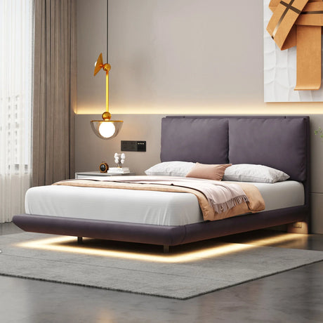 Upholstered Platform Bed With Sensor Light And 2 Large Backrests, With 2 Sets Of USB Port And Socket On Each Rear Bed Leg - Furniture Home Direct