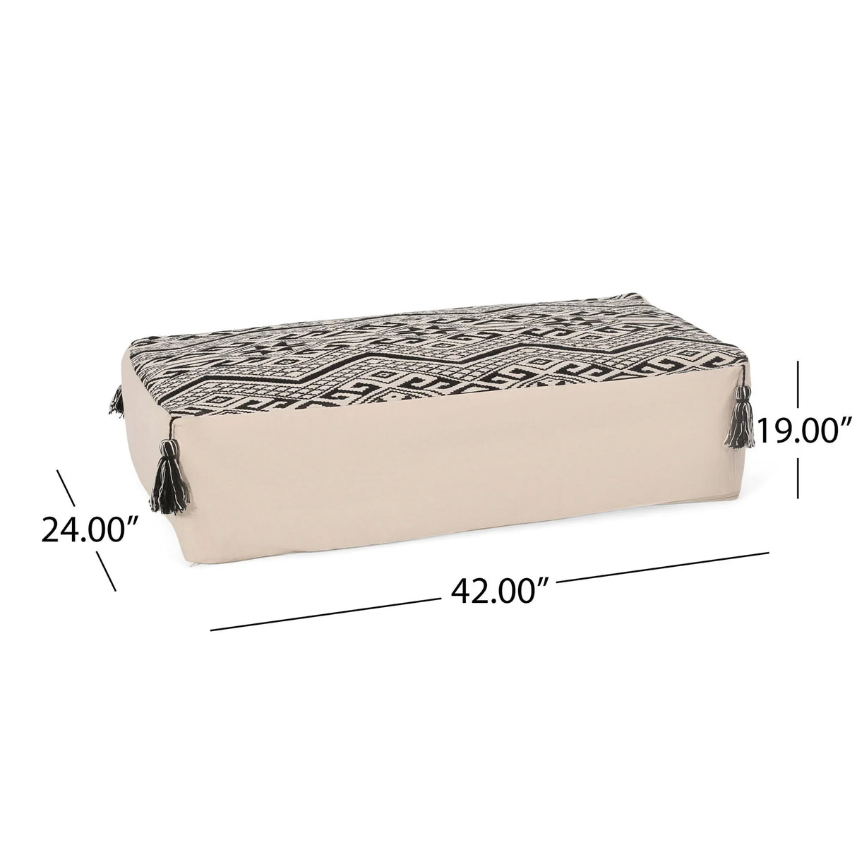 Kiki - Rectangular Pouf Ottoman Floor Cushion Natural - Black - Furniture Home Direct