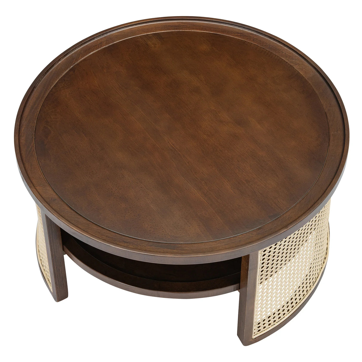 2-Tiered Round Walnut Wood Coffee Table - Furniture Home Direct