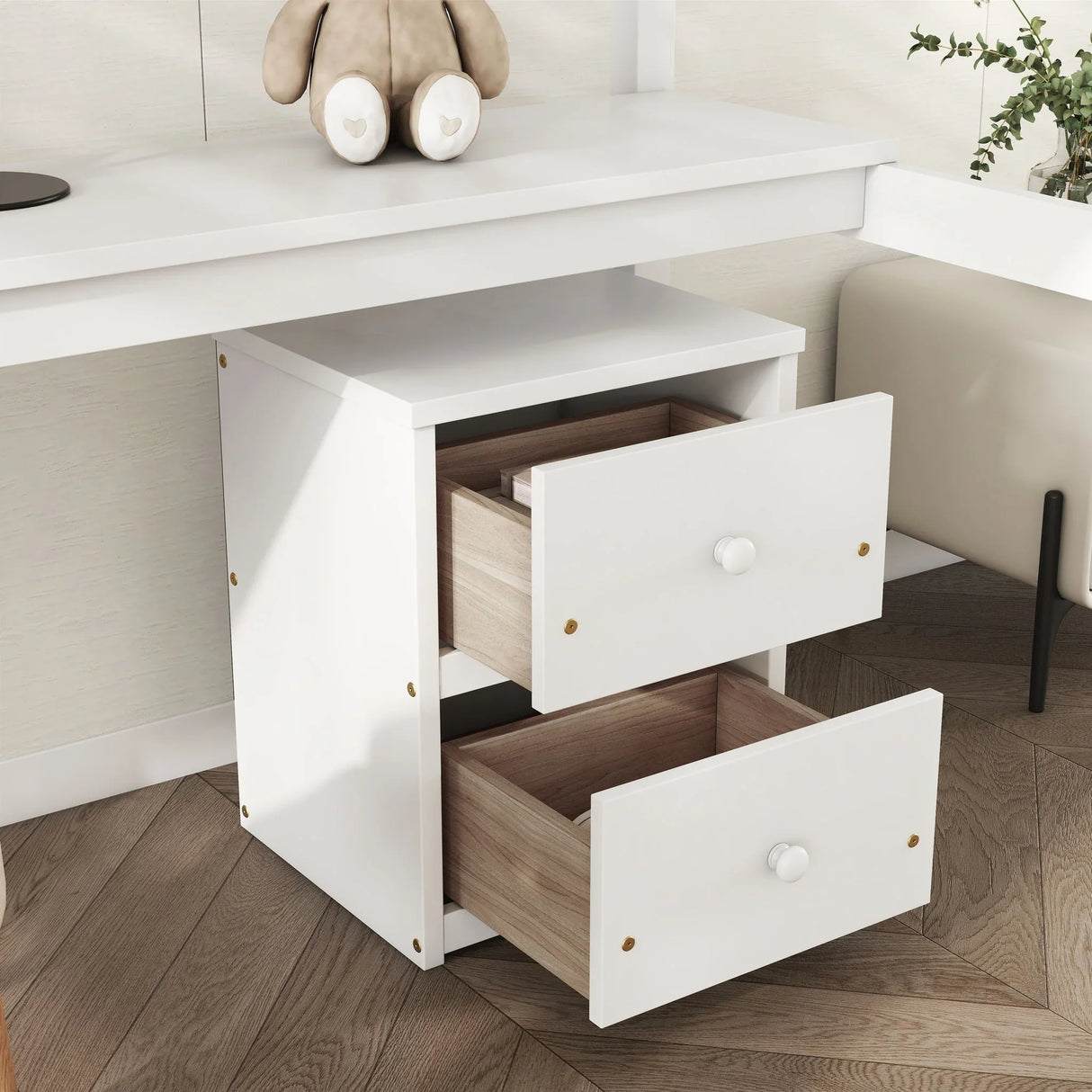 Loft Wood Bed With Under-Bed, Built-In Desk, A Storage Cabinet Of 2 Drawers, Guardrails, Ladder - Furniture Home Direct