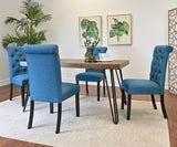 Dining Set Wood Table With Tufted Chairs Seating Six Blue - Furniture Home Direct