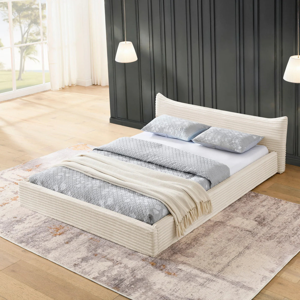 Modern Upholstered Bed Frame With Curved Headboard - Furniture Home Direct