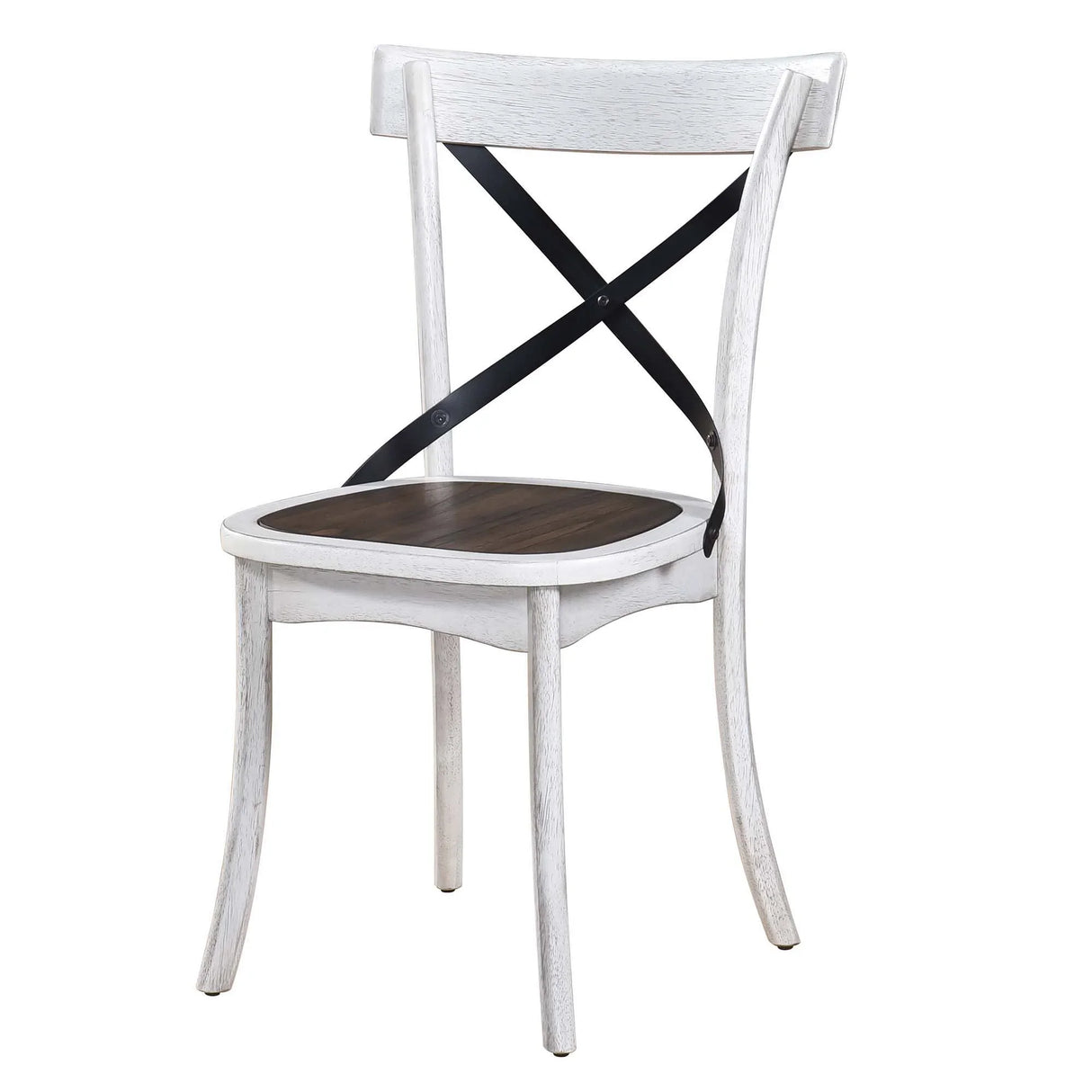 2 Pieces Set Dining Side Chair Rustic Modern Farmhouse Design Retro Design With Metal X Design - Antique Dark Oak / Antique White - Furniture Home Direct