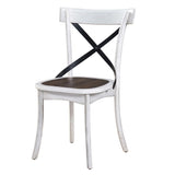 2 Pieces Set Dining Side Chair Rustic Modern Farmhouse Design Retro Design With Metal X Design - Antique Dark Oak / Antique White - Furniture Home Direct