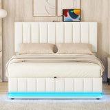 Upholstered Bed With Hydraulic Storage System And LED Light, With Sockets And USB Ports - Furniture Home Direct