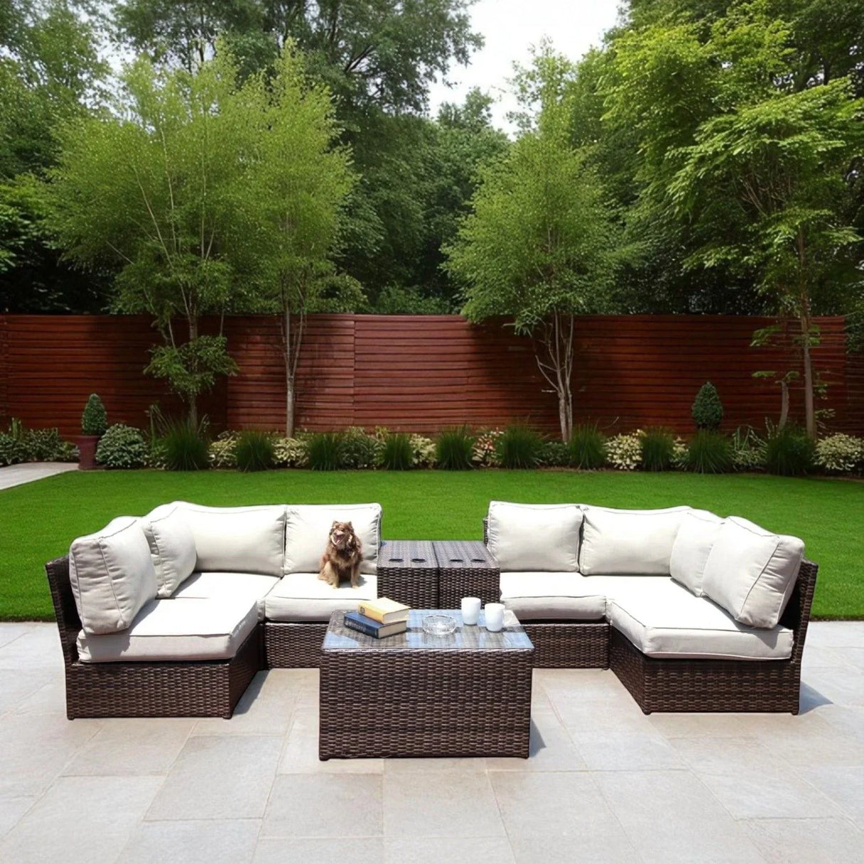 Comfortable Modern Patio Rattan Sectional Set With Cushions - Furniture Home Direct