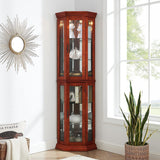 Corner Curio Cabinet With Lights, Adjustable Tempered Glass Shelves, Mirrored Back, Display Cabinet (E26 Light Bulb Not Included) - Furniture Home Direct