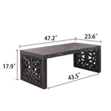 Rustic Carved Wood Coffee Table, Handcrafted Look With Ornate Side Panels - Furniture Home Direct