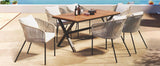 7 Piece All-Weather Patio Dining Set with Acacia Wood Tabletop and Metal Frame - Beige - Furniture Home Direct