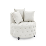 Modern Upholstered Swivel Chair With Button Tufted Design And Movable Wheels - Furniture Home Direct