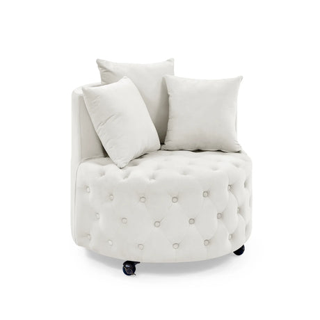 Modern Upholstered Swivel Chair With Button Tufted Design And Movable Wheels - Furniture Home Direct