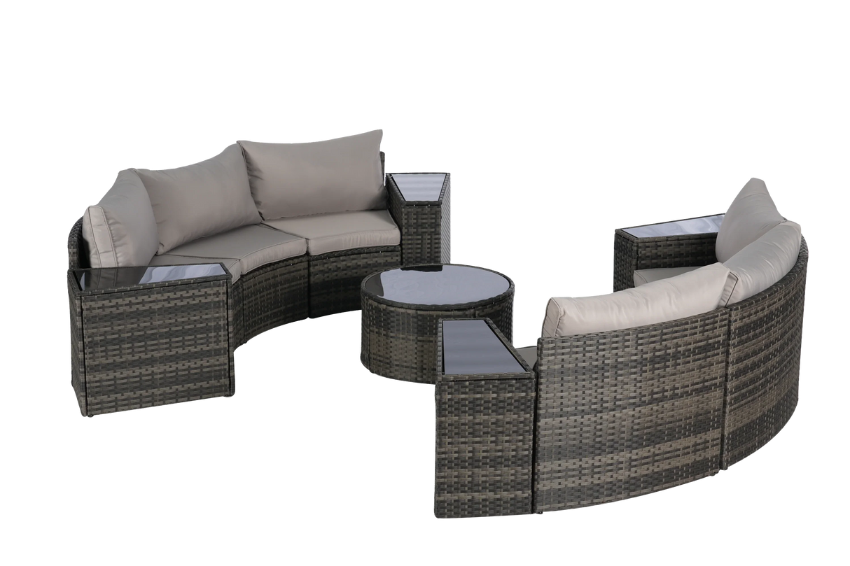 11 Piece Patio Set With Tempered Glass Round Coffee Table - Furniture Home Direct