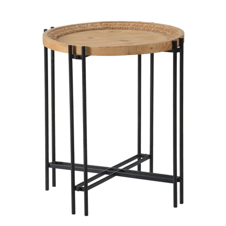 Round Side Table With Wood Top, End Table For Living Room Bedroom - Black Brown - Furniture Home Direct