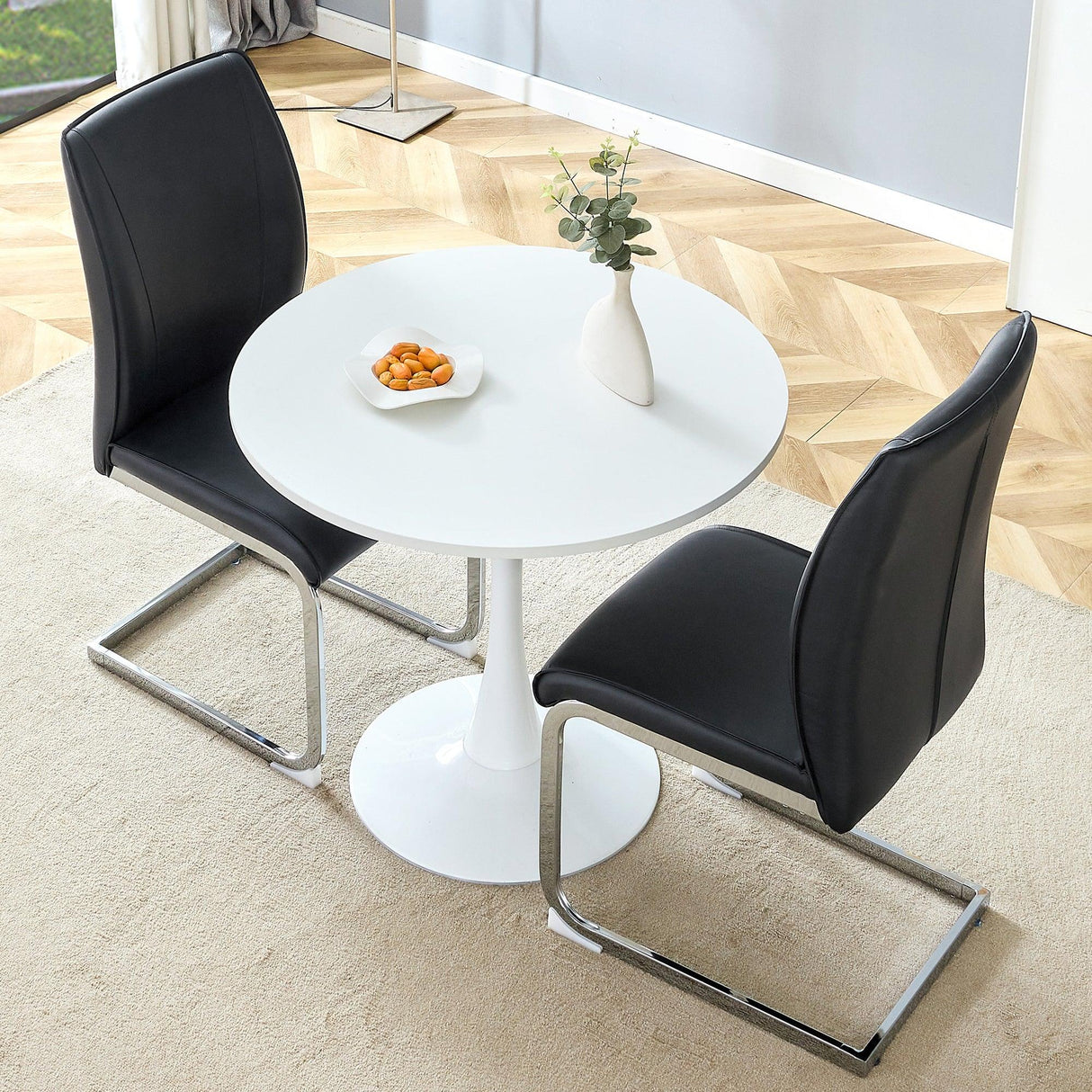 Dining Set Round Table With Upholstered Chairs Black - Furniture Home Direct