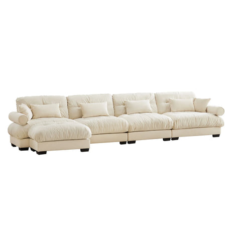 Modern Sectional Sofa With Ottoman, Round Bolster Armrests, Waist And Throw Pillows - Furniture Home Direct