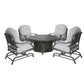 5 Piece Cast Aluminum Chat Fire Pit Set With Cushion - Furniture Home Direct