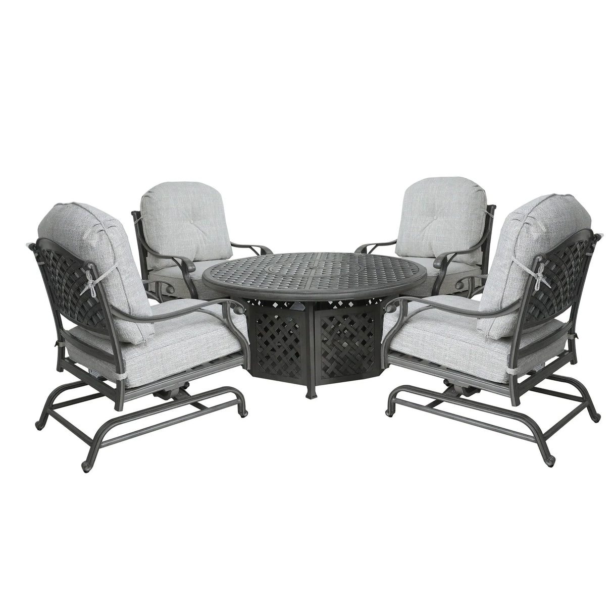5 Piece Cast Aluminum Chat Fire Pit Set With Cushion - Furniture Home Direct