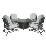 5 Piece Cast Aluminum Chat Fire Pit Set With Cushion - Furniture Home Direct