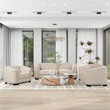 Modern 3-Piece Velvet Upholstered Living Room Set Including Sofa, Love Seat and Chair, Beige - Furniture Home Direct