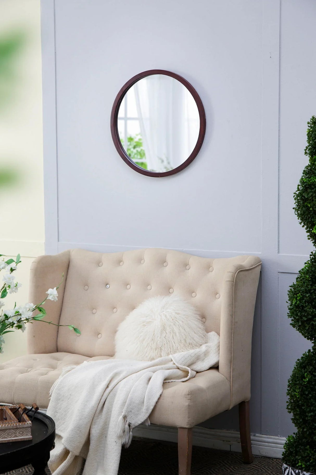Circle Wall Mirror With Wooden Frame, Wall Mirror For Living Room - Furniture Home Direct
