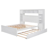 Bed With All In One Cabinet, Shelf And Sockets, Twin Long Trundle - Furniture Home Direct
