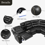 Sectional Sofa Manual Reclining With LED Light Strips Black - Furniture Home Direct