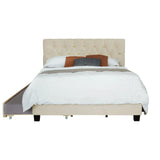 Queen Bed With Pull Out Trundle & Storage Drawers, No Box Spring Required, Space Saving Design - Beige - Furniture Home Direct