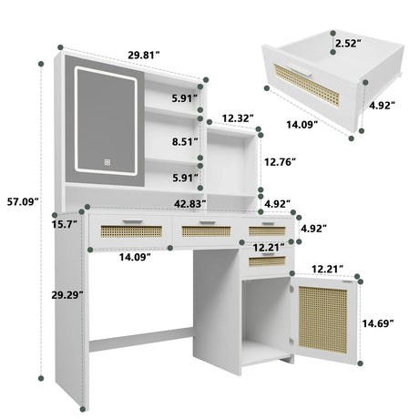 Vanity Desk With Lights and Ample Storage Drawers White - Furniture Home Direct