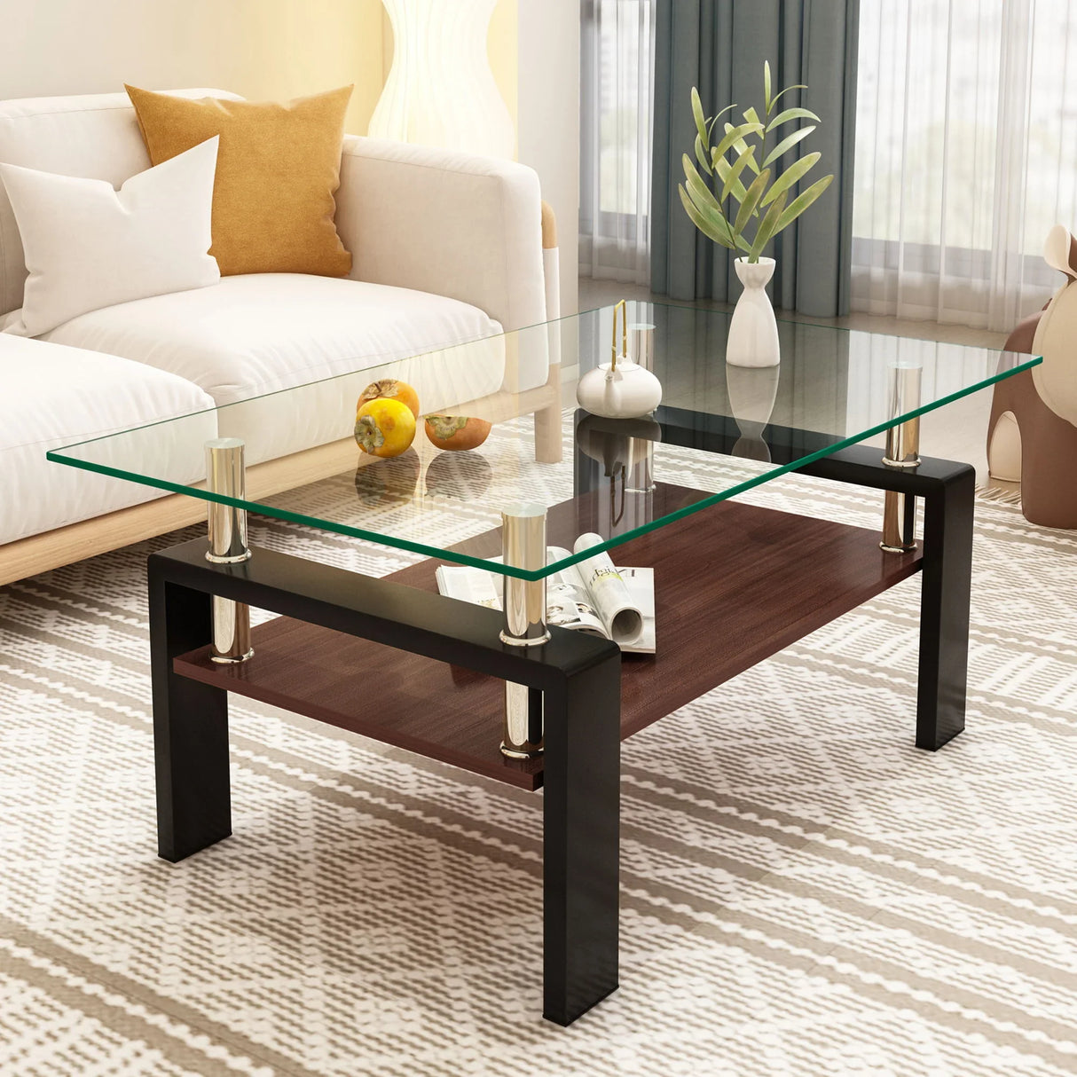 Modern Rectangular Coffee Table With Tempered Glass Top Layer, Table For Living Room - Transparent - Furniture Home Direct